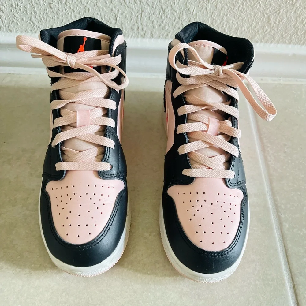 Nike Kids Black and Pink High-Top Sneakers with Red Swoosh
